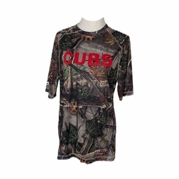 Chicago Cubs Men's Medium Shirt Majestic MLB Green Camo Pattern Coolbase - Picture 1 of 7